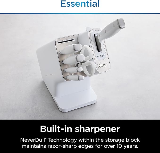 Ninja K12007WHBN NeverDull 7-Piece Prep Knife System, Essential, High Carbon Stainless Steel, Built-in Sharpener, White