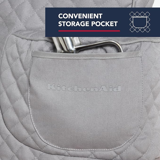 KITCHENAID Fitted Tilt-Head Stand Mixer Cover with Storage Pocket, Quilted 100% Cotton,14.4"x18"x10", Grey