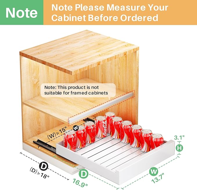 Pull Out Cabinet Organizer with Nano Adhesive, Heavy Duty Full-Extension Slide-Out Drawer for Kitchen Cabinet Organizers and Storage, No Drill Roll out Pantry Shelf, 13.8"W x 16.9"D x 3.1"H , White