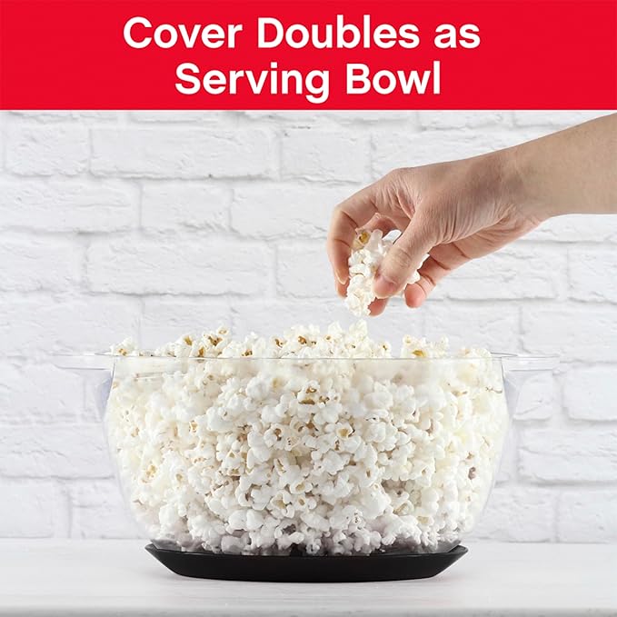 West Bend Stir Crazy Hot Oil Popcorn Popper, Popcorn Maker Machine with Large Serving Bowl Lid and Stirring Rod Perfect for Movie Night Snack Time or Parties, 6-Quart, Black