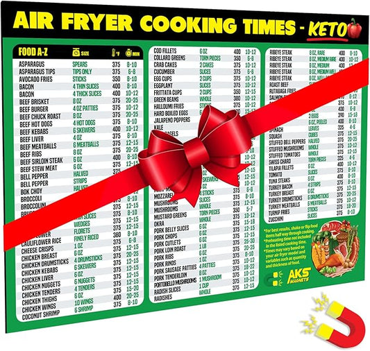 Air Fryer Cheat Sheet Magnet, Keto Edition - Air Fryer Cooking Times Chart for 100 Keto Food Items - Magnetic Airfry Guide for Ketogenic Cookbooks and Recipes - Low Carb Diet Plan Airfryer Accessories