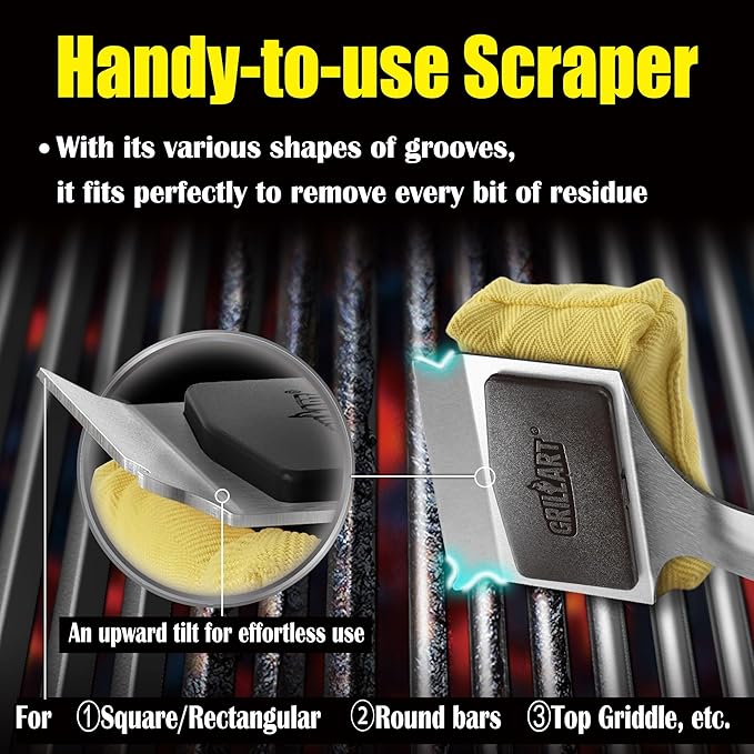 GRILLART Grill Brush for Outdoor Grill Bristle Free - Reinforced Grill Cleaner Scraper BBQ Brush - Replaceable Head Barbecue Grill Cleaning Brush - Safe BBQ Accessories Grill Tools - Gifts for Men/Dad