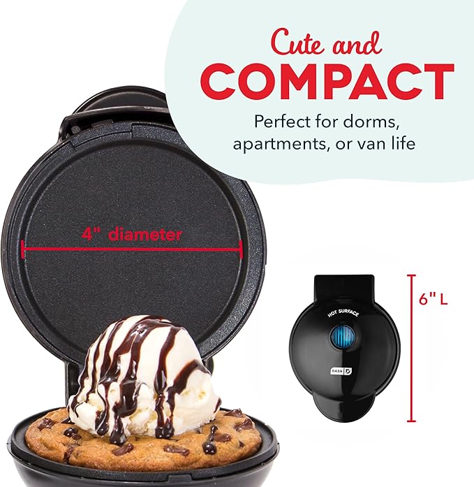 DASH Mini Maker Electric Round Griddle for Individual Pancakes, Cookies, Eggs & other on the go Breakfast, Lunch & Snacks with Indicator Light + Included Recipe Book - Black