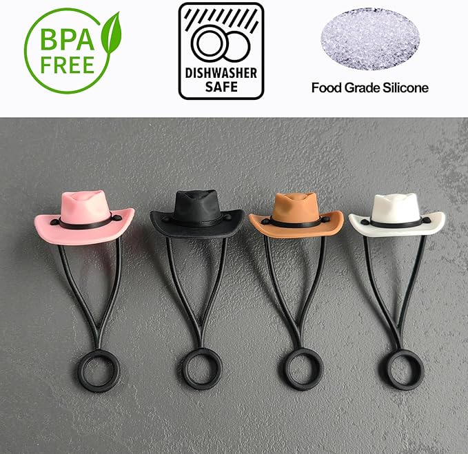 4 Pack Silicone Cowboy Hat Straw Covers Cap Compatible with Stanley Cup 30 40 oz, Cute Funny Tumbler Straw Topper Accessories for Man & Woman Christmas Gift