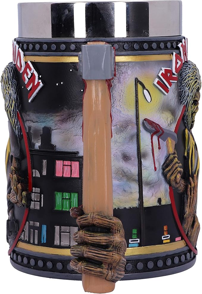 Nemesis Now Iron Maiden Killers Tankard, Hand-Painted Resin, Officially Licensed Eddie Album Collectible, Rock Memorabilia, Stainless Steel Insert, 15.5cm