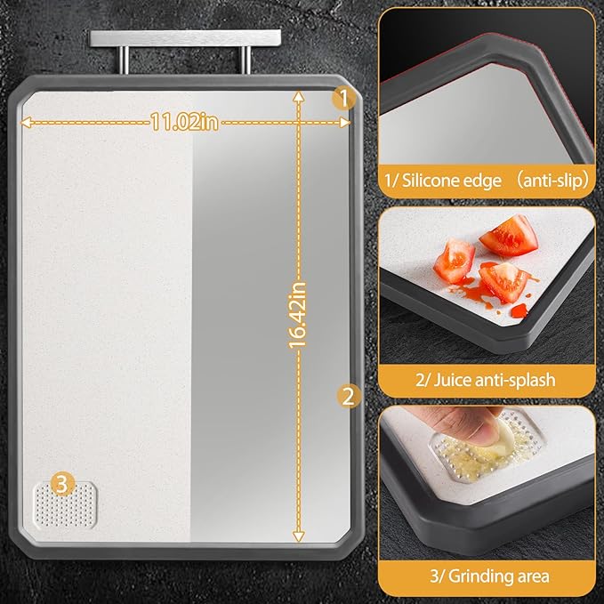 Titanium Cutting Board Double Sided for Kitchen,Large Chopping Board（16.42×11 In）Non-Slip Edge Garlic Grater Titanium and Food-Grade Wheat Straw PP, Kitchen Necessities for Home