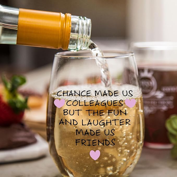Gelid Chance Made Us Colleagues - Best Coworker BFF Gift - Perfect For Work Bestie Friend - Leaving or Going Away Present for Men and Women - 15 oz Stemless Wine Glass