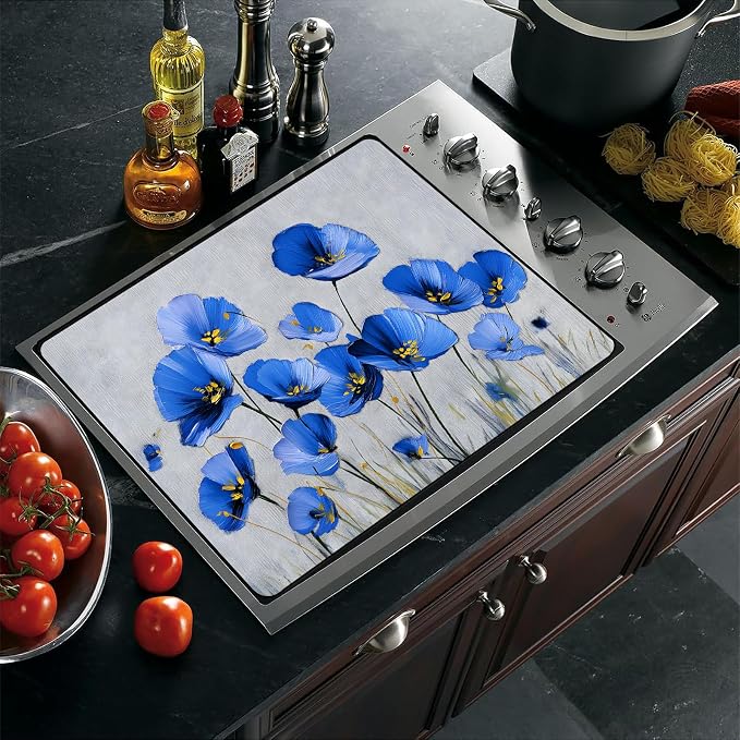 Blue Floral Stove Top Cover 28.3 x 20.5 Inches, Heat Resistant Glass Stove - Image 5
