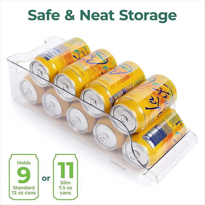 Greenco Soda Can Organizer for Refrigerator, Durable Handles, 1 Pack | Fridge Soda Can Organizer | Soda Can Holders for Fridge | Soda Can Dispenser for Refrigerator | Drinks, Kitchen Organization