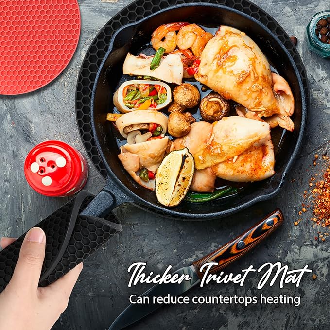 Joyhalo Trivets for Hot Dishes - Hot Pads for Kitchen, Silicone Pot Holders for Hot Pots and Pans, Silicone Mats for Kitchen Countertops, Table, Flexible Easy to Wash and Dry, Grey