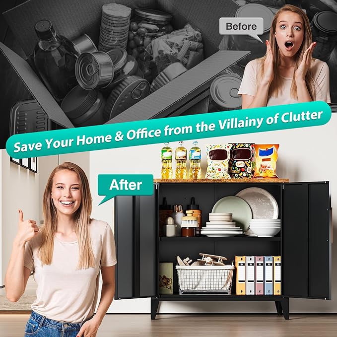 SISESOL Black Storage Cabinet with Doors and Shelves,30 inch Pantry Cabinet Sideboard with Leg,Small Accent Cabinets with Storage,Side Floor Cabinets for Home,Kitchen,Coffee Bar,Dining/Living Room