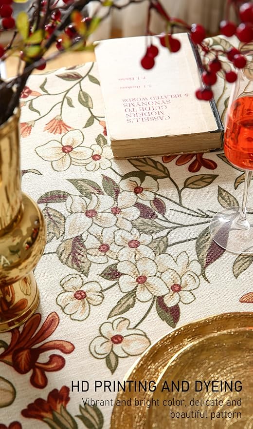 ISAENNE Designer Bohemian Linen Long Rectangle Tablecloth,Colorful Floral Pattern Table Cloth,Wrinkle Resistant Decorative Tablecloths for Dining Thanksgiving Kitchen Party,63"*94"-Grace A