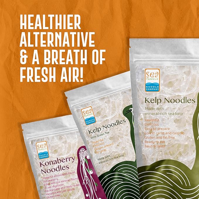 Sea Tangle Moringa Kelp Noodles (12oz) - Pack of 3 - Low Calorie Asian Noodles for Healthy Noodle Dishes - Gluten Free, Keto Noodle Sub for Rice Noodles, Glass Noodles, Pad Thai Noodles, Vermicelli
