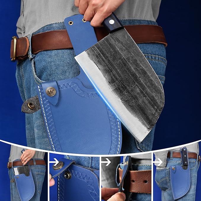 XYJ Authentic Since 1986,Ancient Forged Butcher Knives,Serbian Chef Knife With Sheath,Tiny Knife,Chinese Vegetable Meat Cleaver For Kitchen Camping Outdoor,Full Tang,High Carbon Steel (7.5 inch)