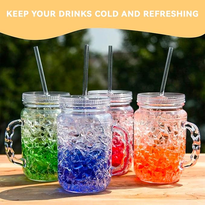 Lily's Home Old Fashion Drinking Glasses at BBQs and Parties, Clear with Assorted Color Accents (With Lids and Straws)