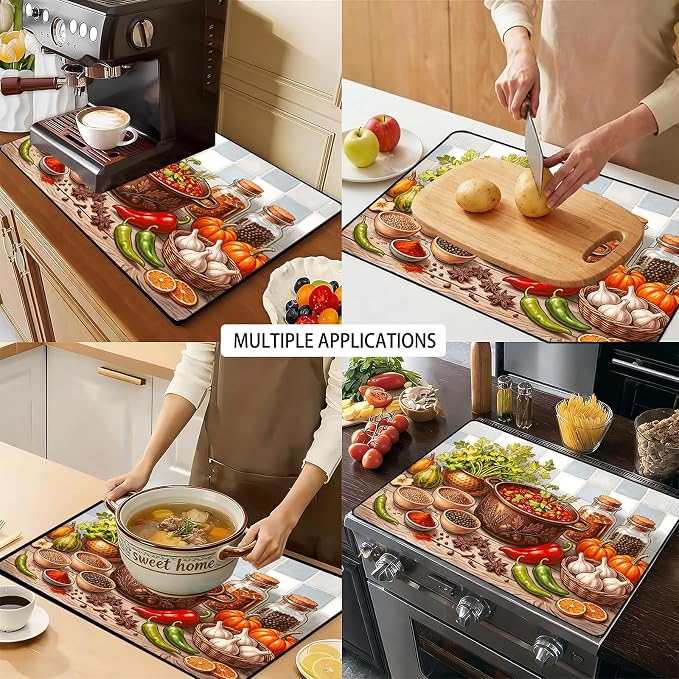 Farmhouse Spice Stove Top Cover 28.3 x 20.5 Inches, Vegetable Herb Glass Stove - Image 5