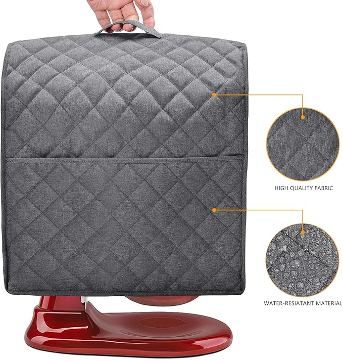 Stand Mixer Dust Cover with 3 Pockets Compatible with KitchenAid Tilt Head, Easy Cleaning,Can Ironable (Dark Gray, Fits for 6-8 Quart)