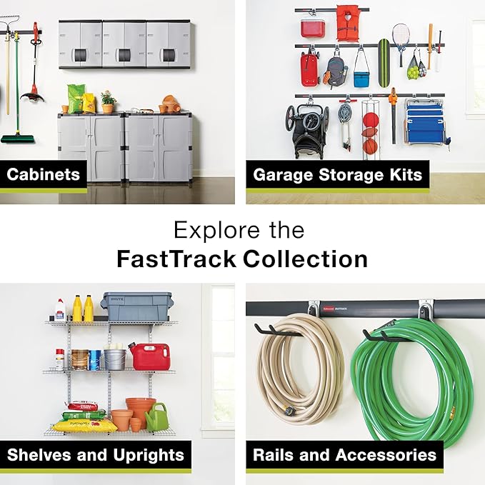 Rubbermaid FastTrack Wall Mounted Storage and Organization System Rail 48" Holds up to 1750 pounds Black Home/Garage Organization for Yard Tools/Sports Equipment/Ladders