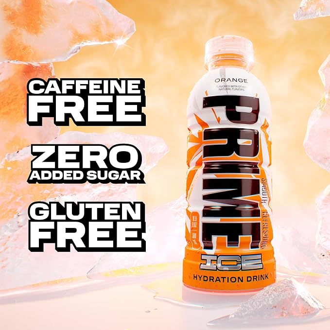 PRIME Hydration ICE ORANGE, Sports Drinks, Electrolyte Enhanced for Ultimate Hydration, 250mg BCAAs, B Vitamins, Antioxidants, Low Sugar, 16.9 Fl Oz, 12 Pack