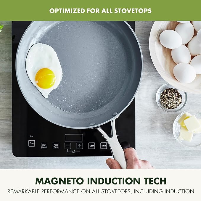 GreenPan Valencia Pro Hard Anodized Healthy Ceramic Nonstick 12" Frying Pan Skillet, PFAS-Free Cookware, Stainless Steel Handle, Induction Suitable, Dishwasher Safe, Oven Safe,