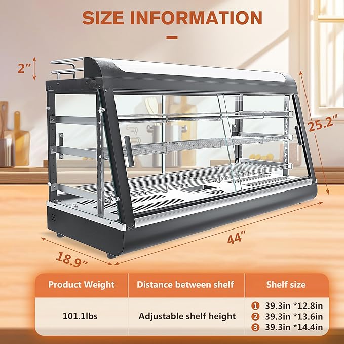 Whalefall Countertop Food Warmer with top Holder, 44 inch Commercial Food Warming Cabinet, tri-Color Lighting, w/Thermometer and Adjustable Thermostat for Cafeteria Kitchens Restaurants