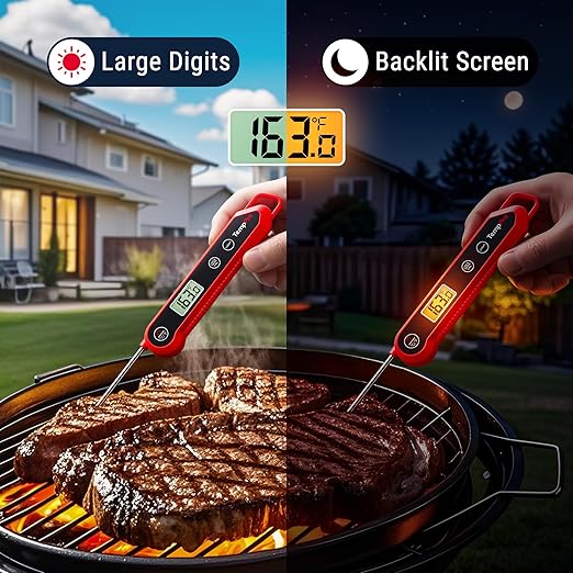 ThermoPro TempPro 3-Sec Instant Read Digital Meat Thermometer, ±0.9°F Accuracy, Waterproof & Backlight Food Thermometer for Cooking, Oil Fry Candy Meat Probe for Kitchen, BBQ, Oven, Grill, Smoker