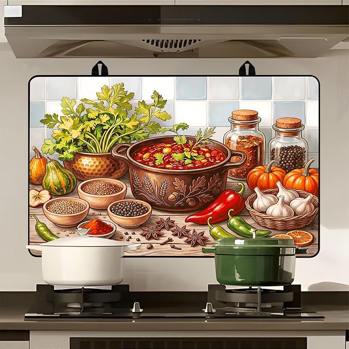 Farmhouse Spice Stove Top Cover 28.3 x 20.5 Inches, Vegetable Herb Glass Stove - Image 4