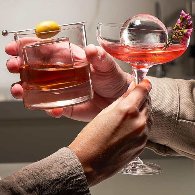 Berlinzo Premium Clear Ice Ball Maker Mold - 2 Large 2.4-inch Crystal Clear Ice Balls for Whiskey Cocktail-New Easy-to-Remove Ice Sphere Mold - Ice Storage Bag Included, Tiffany (Non-Electric)