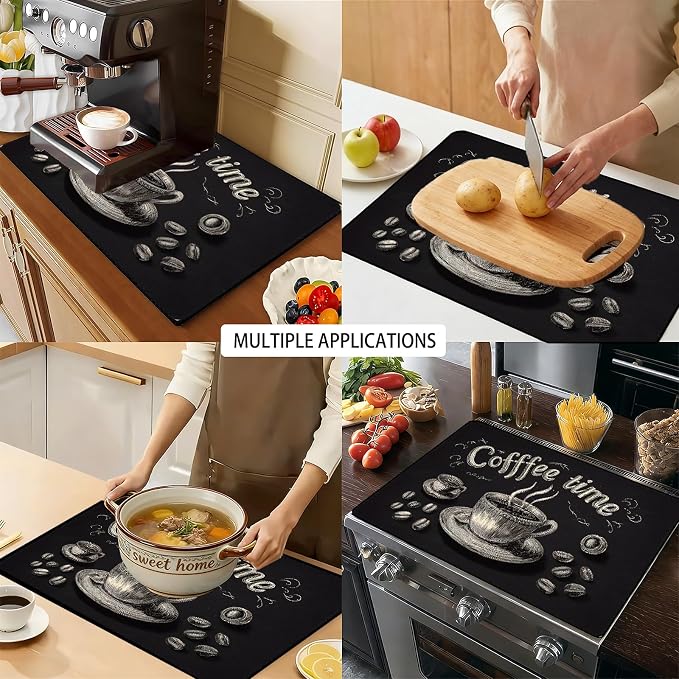 Coffee Time Stove Top Cover 28.3 x 20.5 Inches, Heat Resistant Glass Stove - Image 9