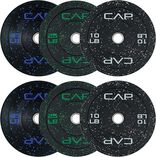 CAP Barbell 2-Inch Olympic Bumper Plate Weight Set with 6 Post Rack | 100-370 lbs | Multiple Options