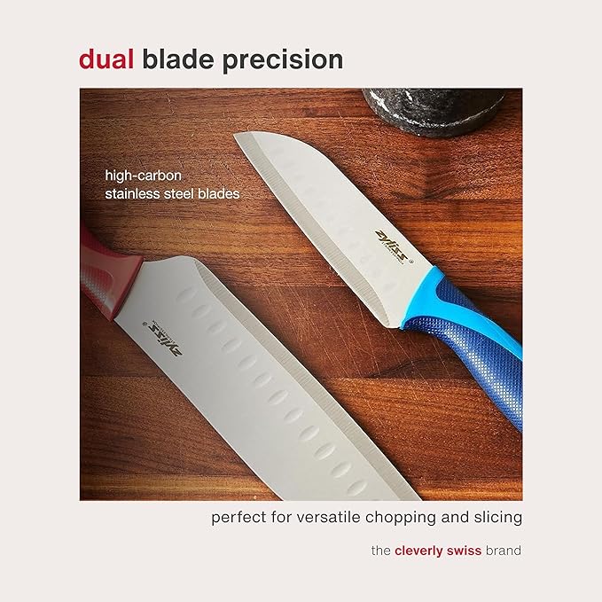 ZYLISS 2 Piece Santoku Knife Set with Sheath Covers, Stainless Steel