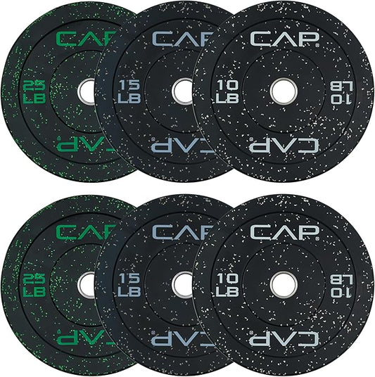 CAP Barbell 2-Inch Olympic Bumper Plate Weight Set with 6 Post Rack | 100-370 lbs | Multiple Options