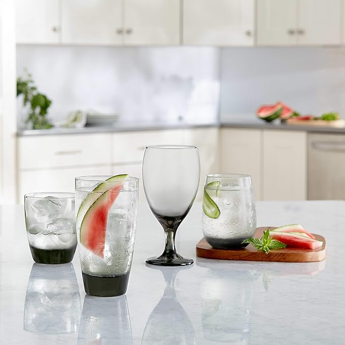 Libbey Classic Smoke Goblet Beverage Glasses, Set Of 6 Timeless Goblet Drinking Glasses - Dishwasher-Safe Glass Goblets for Wines, Smoothies & More