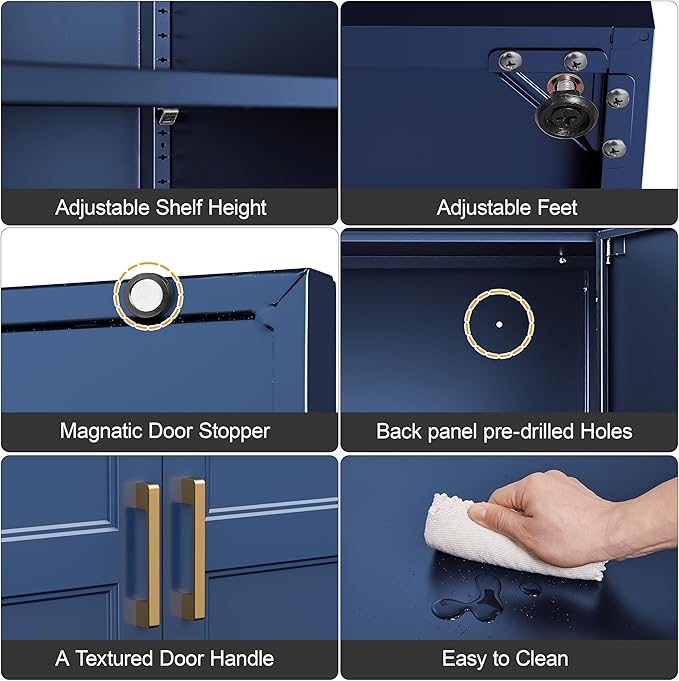 71" Tall Metal Storage Cabinet, Kitchen Pantry Storage Cabinets with Doors and 4 Adjustable Shelves, Food Pantry Cabinet, Large Cupboard, Utility Steel Cabinets for Dining, Living Room, Blue