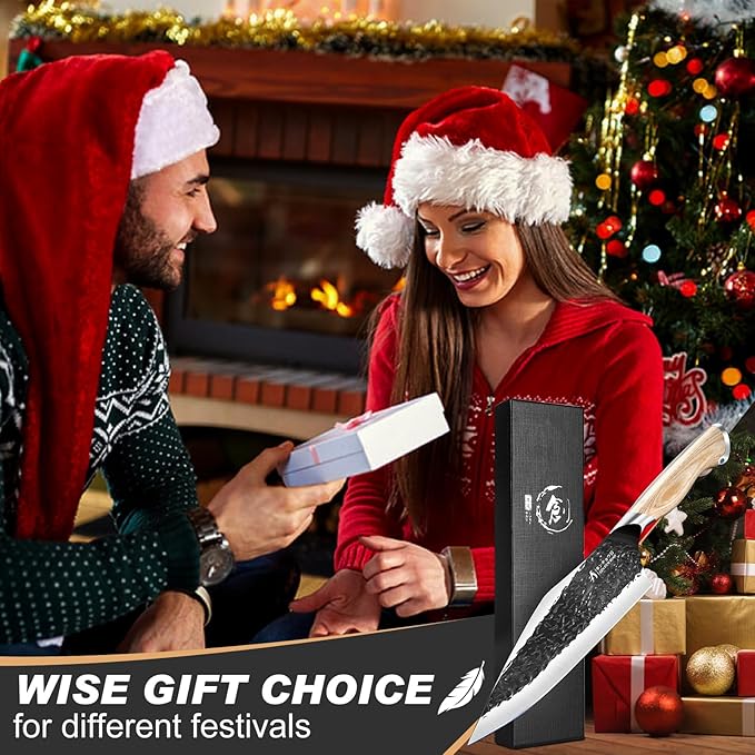 Golden Bird Meat Cleaver Knife - 8 Inch Viking Knife, Full Tang Butcher Knives for Meat Cutting, High Carbon Steel Cleaver with Ergonomic Wood Handle,Great for Outdoor Camping,Christmas Gifts for Men