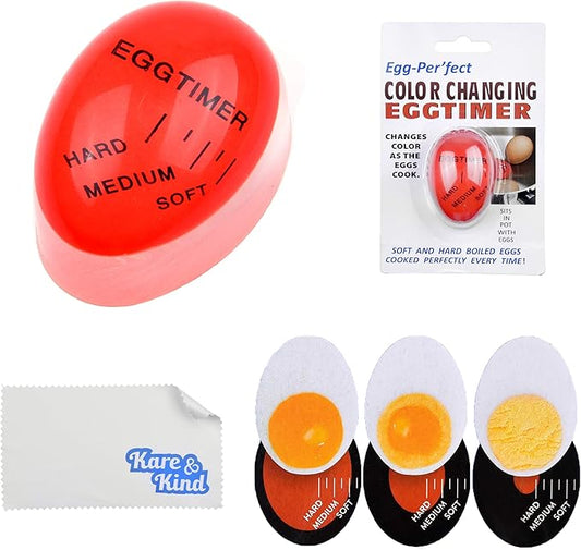 Kare & Kind Egg Timer 2X Pack - Color Changing Indicator - Soft, Medium and Hard Boiled Eggs - Heat Sensitive - Safe Durable Kitchen Aid - Gift and Home Use
