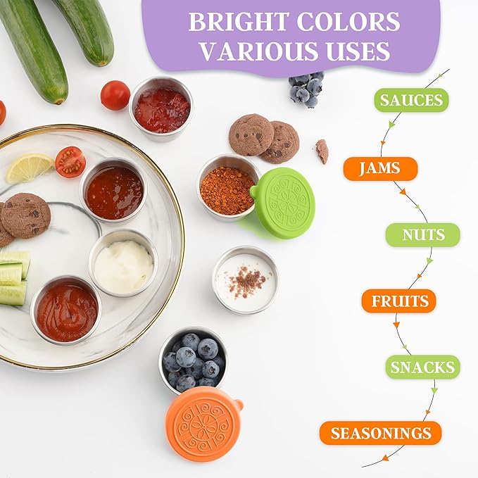 6x1.6 Oz Salad Dressing Containers With Lids, Small Leakproof Reusable Stainless Steel Salad Dressing Container To Go For Lunch Boxes,Sauce containers, Picnics,Travel Meal Prep And Kitchen Storage.