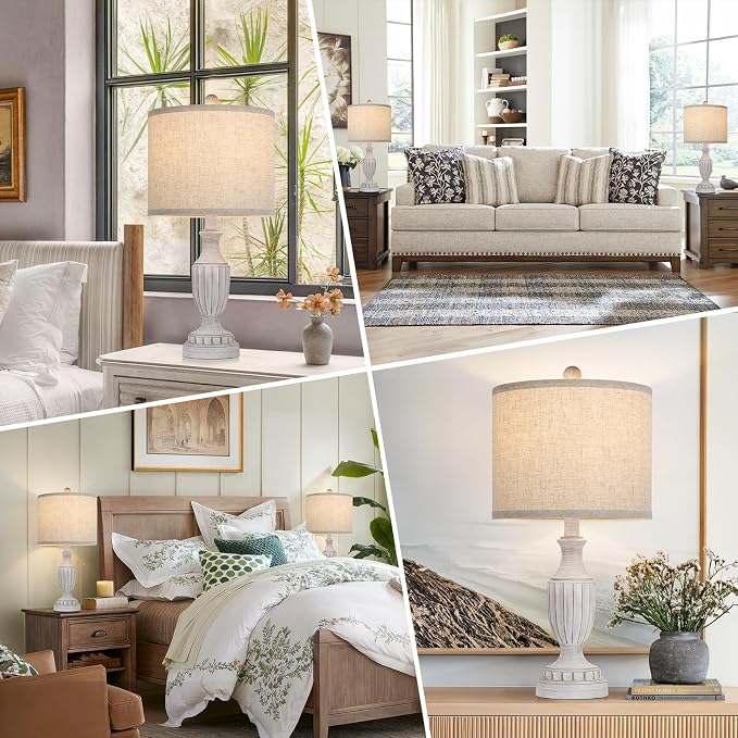 TOBUSA Farmhouse Living Room Table Lamps Set of 2, Antique Bedside Desk Lamps - Image 2