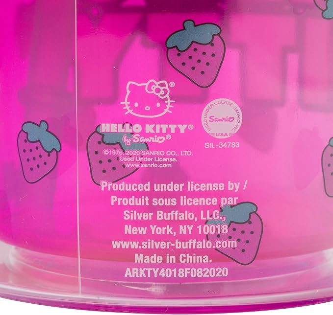 Silver Buffalo Sanrio Hello Kitty Strawberry Pattern Plastic Cold Cup with Lid and Straw, 20 Ounces