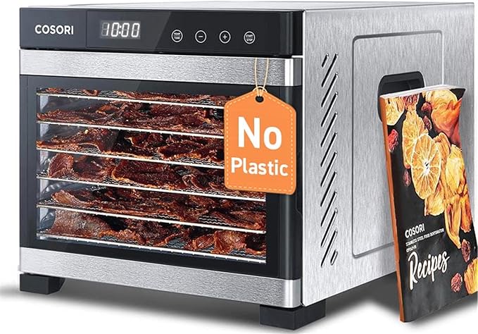 COSORI Food Dehydrator, Bigger Than 7 Trays With Large 6.5" Drying Space, 600W Power Saves More Time Than 480W, 165°F Dehydrated Dryer for Jerky, Dog Treats, Herbs, Meat, Fruit, and Yogurt, Silver