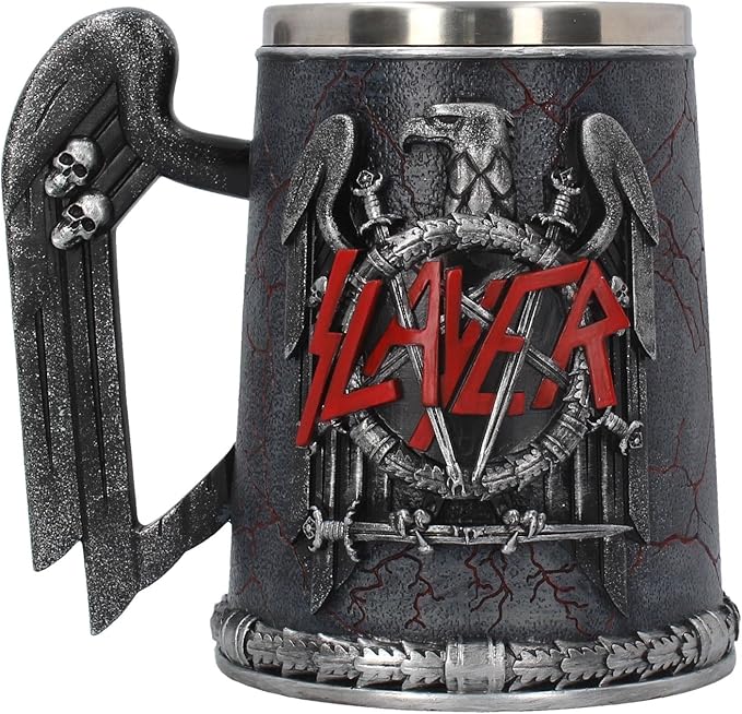 Nemesis Now B4128M8 Slayer Tankard Mug 14cm Black, Resin w/Stainless Steel Insert, Grey