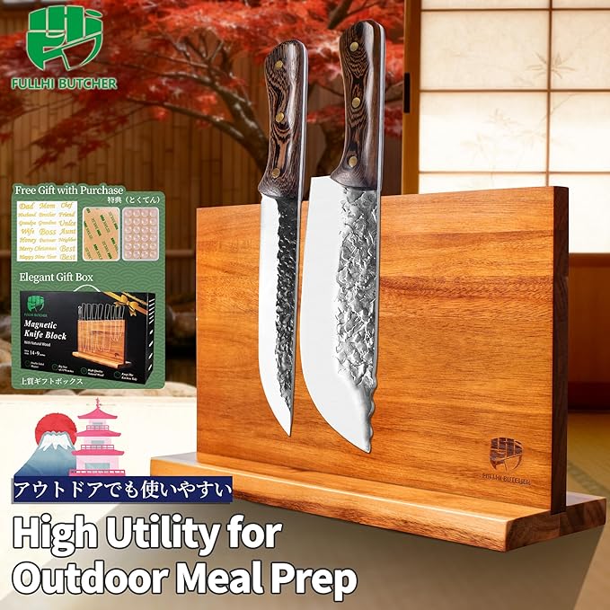 FULLHI Kitchen Magnetic Knife Block Holder, Knife Magnetic Strip with Enhanced Magnets natural wood Multifunctional Storage Holder for Kitchen Utensil, Knife Set, Scissors,Spice Ja