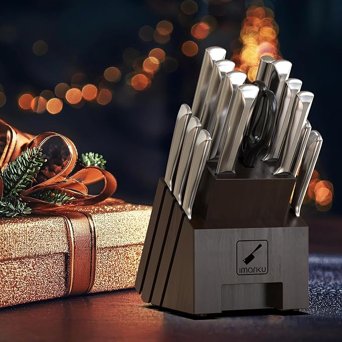 imarku Knife Set, 16 PCS High Carbon Japanese Stainless Steel Knife Sets for Kitchen with Block, Ultra Sharp Kitchen Knife Set with Sharpener Chef Knife Set, Dishwasher Safe, Best Gifts