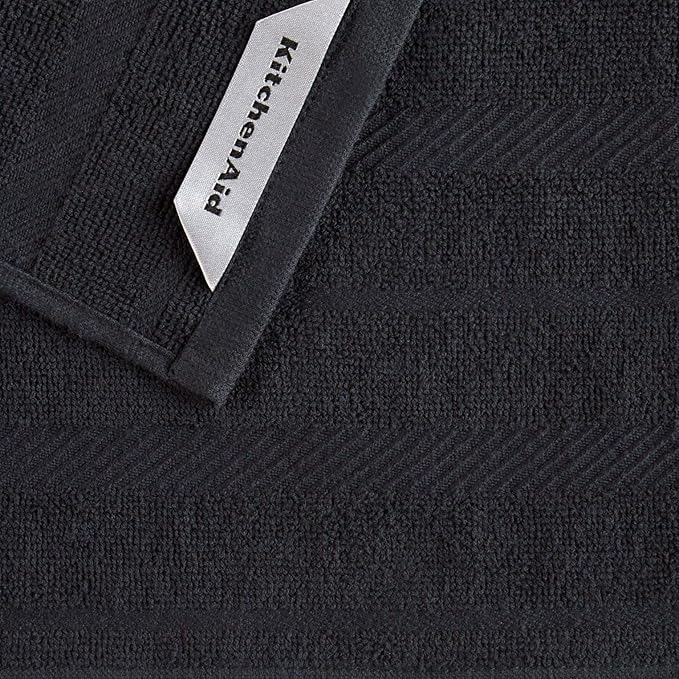 KitchenAid Albany Dishcloth 8 Pack Set, Matte Black/White, 12"x12"