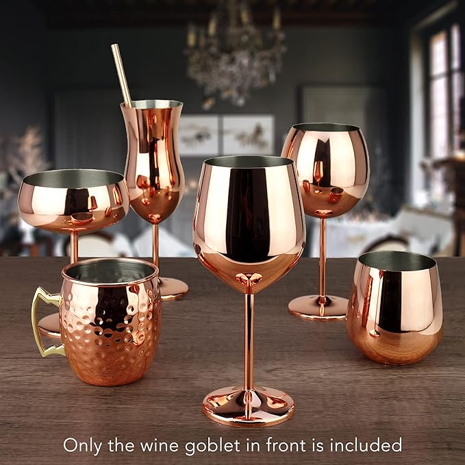 PG Copper/Rose Gold Stem Stainless Steel Wine Glass Set 4-18.5 oz