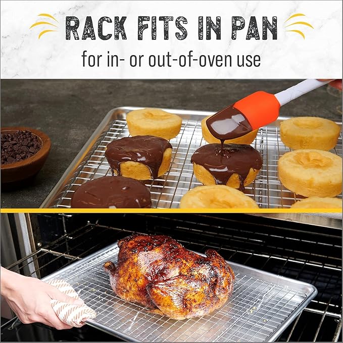 Checkered Chef Baking Sheets for Oven - Quarter Sheet Pan with Stainless Steel Wire Rack Set 2 Pack - Easy Clean Cookie Sheets, Aluminum Bakeware