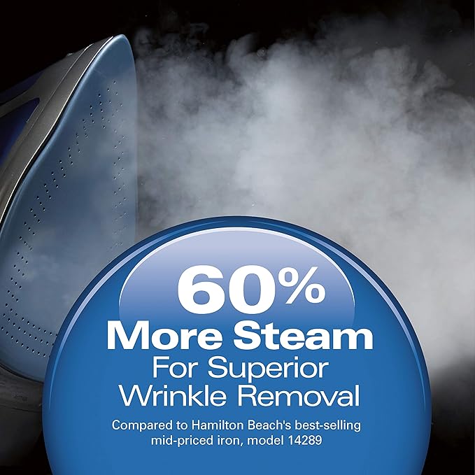 Hamilton Beach Steam Iron & Vertical Steamer for Clothes with Scratch-Resistant Durathon Soleplate, 8' Retractable Cord, 3-Way Auto Shutoff, Anti-Drip, 1500 Watts, Blue (Pack of 2)