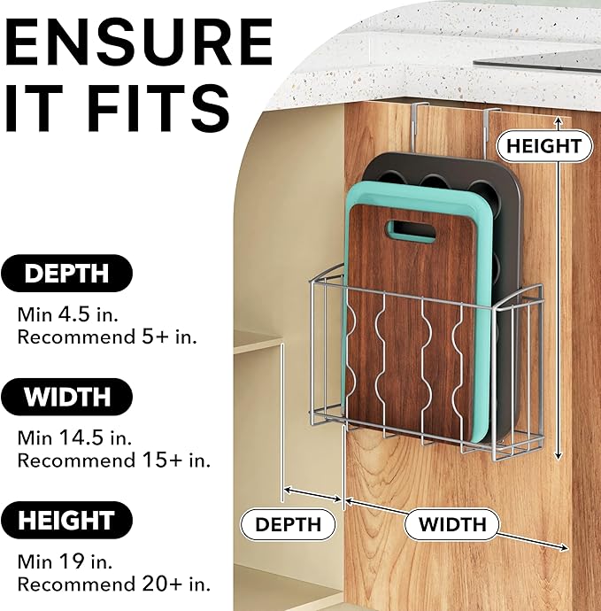SIMPLE HOUSEWARE Over the Cabinet Door Organizer Holder 2 Pack 13.5" Wx4.25 Dx18.5 H and 12.5" Wx3.6 Dx18.5 H Silver