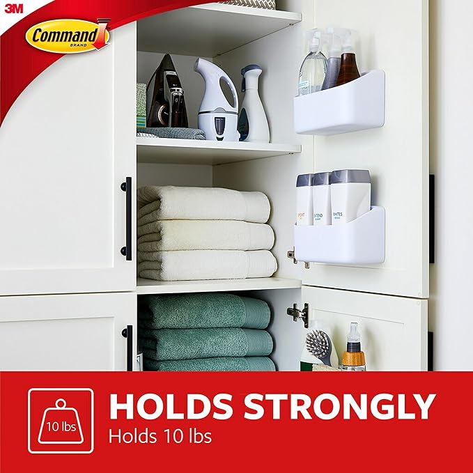 Command 10 Lb Large Organizing Caddy with 4 Command Strips, 9.91" x 3.38" x 5.15", Heavyweight Damage-Free Hanging for Organizing Cleaning Supplies, Closet, and Pantry, White