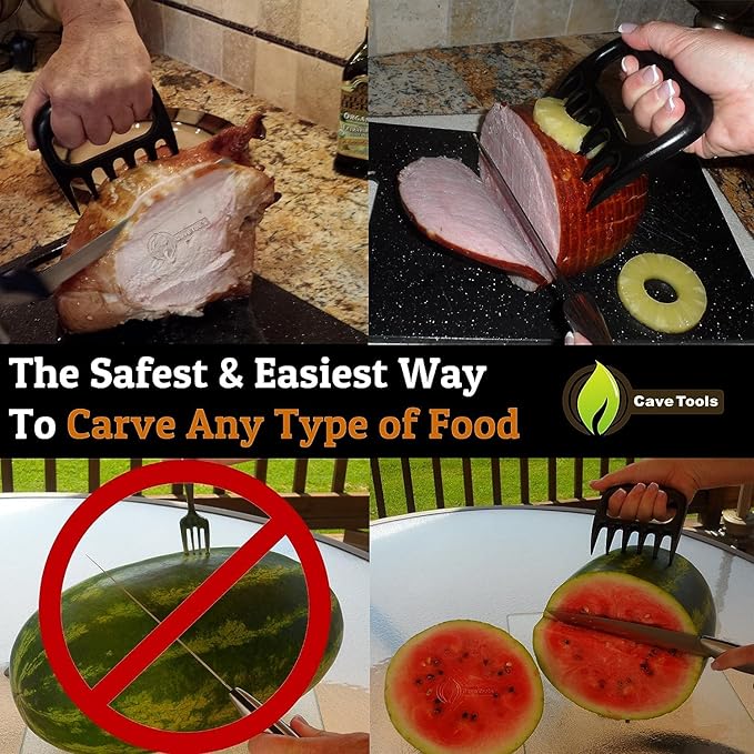 Cave Tools Meat Claws for Shredding Pulled Pork, Chicken, Turkey, and Beef- Handling & Carving Food - Barbecue Grill Accessories for Smoker, or Slow Cooker, Gun Metal, 2 Pack